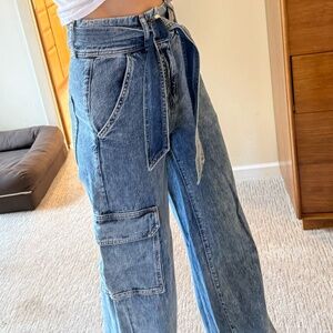 Veronica Beard Belted Wide Leg Cargo Jean